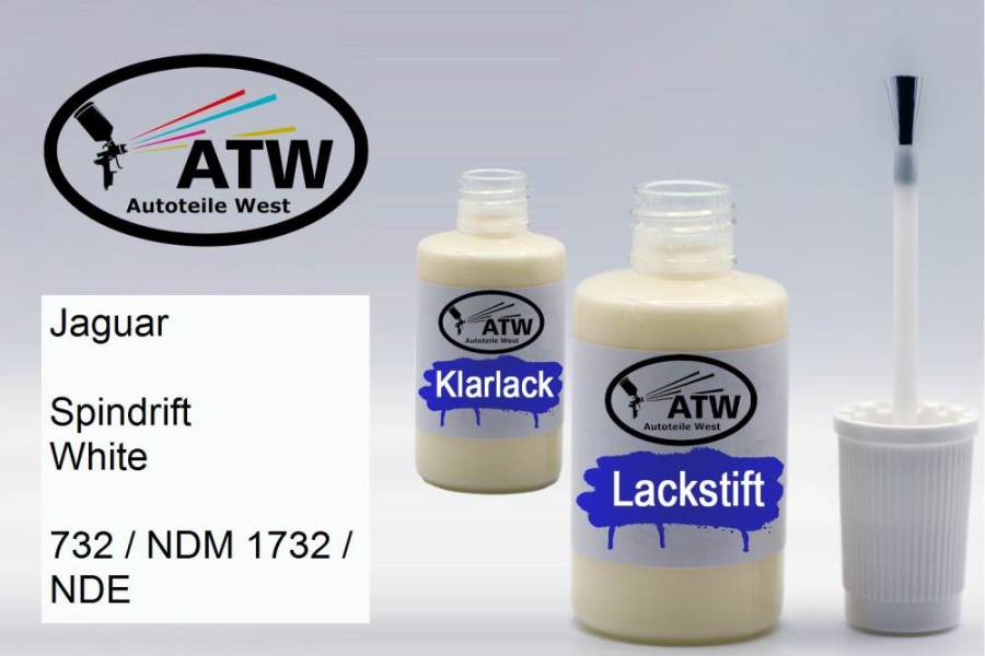 Jaguar, Spindrift White, 732 / NDM 1732 / NDE: 20ml Lackstift + 20ml Klarlack - Set, von ATW Autoteile West.